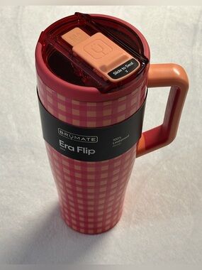 BRÜMATE X MADI NELSON peach gingham 40oz leakproof stainless steel tumblr bottle